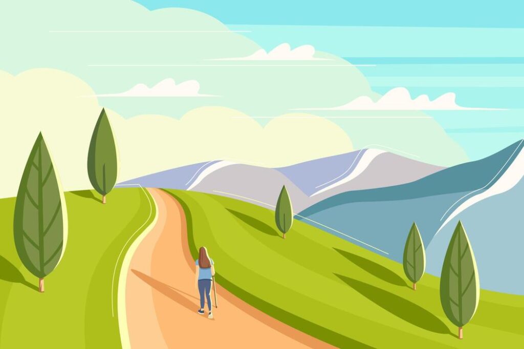 illustration of women walking in nature