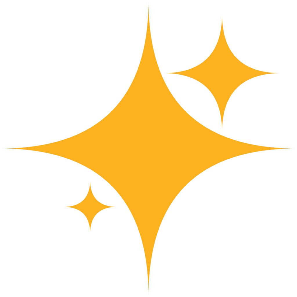 a sparkle graphic in yellow with one big sparkle and a smaller one on the right upper side and an even smaller one on the left lower side
